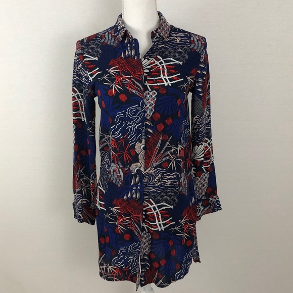 H&M Tops - H&M Button Up Long Sleeve Printed Tunic Blouse 2